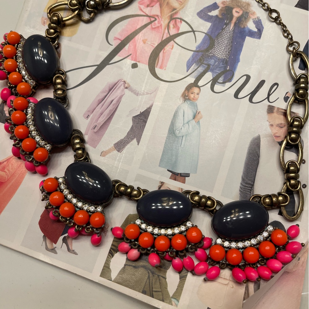 J. Crew Bold Necklace in Dark Blue, Orange, and Pink